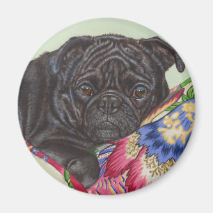 Schwarze Mops-Hundemalerei-Kunst Magnet
