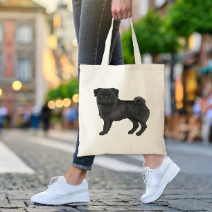 Schwarze Mops-Hunderasse-Design Süße Illustration Tragetasche