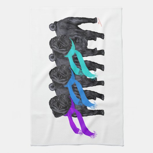 Schwarze Mops in Scarves Geschirrtuch (Vertikal)