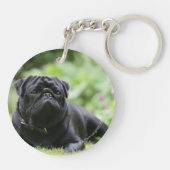 Schwarze Mops-Niederlegung Schlüsselanhänger (Rückseite)