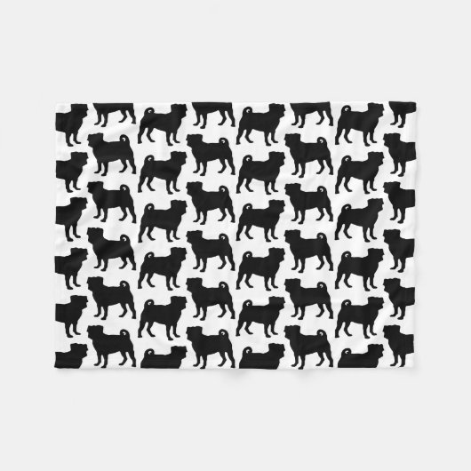 Schwarze Mops-Silhouette - einfacher vektorentwurf Fleecedecke (Vorderseite (Horizontal))