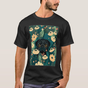 Schwarze Möpse verstecken Blumen Florale Hundemama T-Shirt