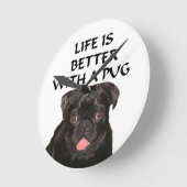 schwarze Mopsuhr Runde Wanduhr (Winkel)