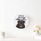 schwarze Mopsuhr Runde Wanduhr (Zuhause)