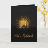 Schwarze Moschee u. goldener Schein-Feiertag Eid Karte (Gelbe Blume)