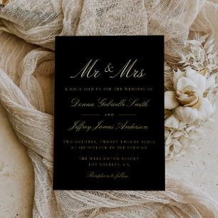 schwarze MR & MRS Hochzeit Gold Folieneinladung