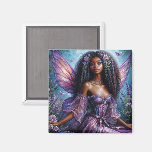 Schwarze Mühle mit Lila Flügeln und Blume Magnet