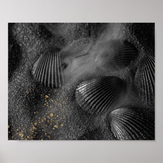 Schwarze Muscheln und tropische Kunst Poster (Vorne)