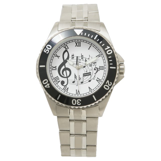 Schwarze Musical-Notizen in Oval Form Designer-Uhr Armbanduhr (Vorderseite)