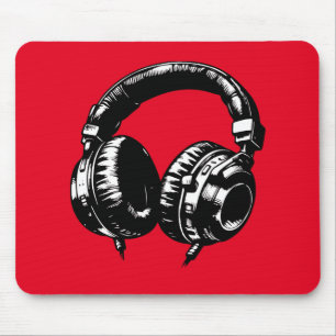 Schwarze Musik Kopfhörer DJ  Mousepad