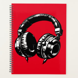 Schwarze Musik Kopfhörer DJ Musikalisch Planer