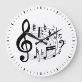 Schwarze musikalische Noten in Oval-Form Große Wanduhr (Vorderseite)