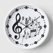 Schwarze musikalische Noten in Oval-Form Uhr (Vorderseite)