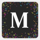 Schwarze Musiknote Monogram Musiker Quadratischer Aufkleber (Vorderseite)