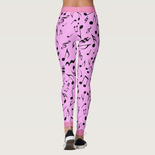 Schwarze Musiknoten auf Rosa (oder Ihre Münze) Leggings (Rückseite)