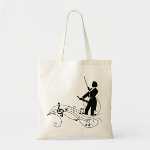 Schwarze Musiknoten und Violinist Tote Bag Tragetasche