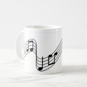 Schwarze Musiknotizen auf einer Skala Kaffeetasse (Vorderseite Links)