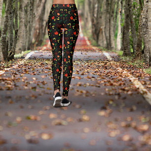Schwarze Muster rote Mohnblätter Leggings
