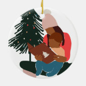 Schwarze Mutter/Sohn Weihnachten Keramik Ornament (Hinten)