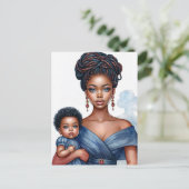 Schwarze Mutter und Kind in Blau Postkarte (Stehend Vorderseite)