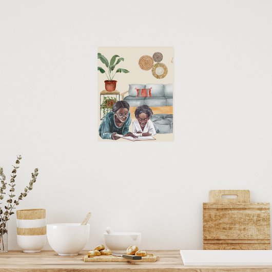 Schwarze Mutter und Tochter gemeinsam Mauer lesen  Poster (Küche)