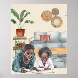 Schwarze Mutter und Tochter gemeinsam Mauer lesen  Poster