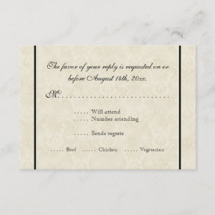 Schwarze n Cream Fleur de Lis Damast-Hochzeit RSVP Karte