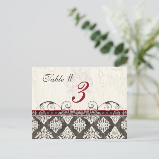 Schwarze 'n weiße Damaskaske rote Tischkartennumme Postkarte (Stehend Vorderseite)