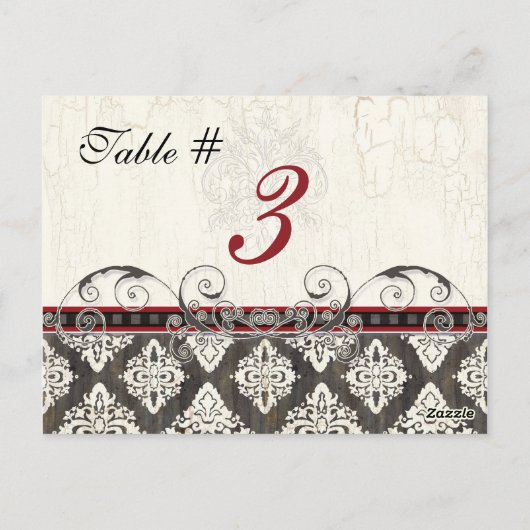 Schwarze 'n weiße Damaskaske rote Tischkartennumme Postkarte (Rückseite)