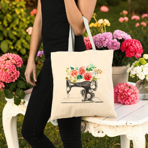 Schwarze Nähmaschine Quilt Näherin Floral Tragetasche