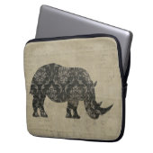 Schwarze Nashorn-Silhouette-Computer-Hülse Laptopschutzhülle (Vorderseite Links)