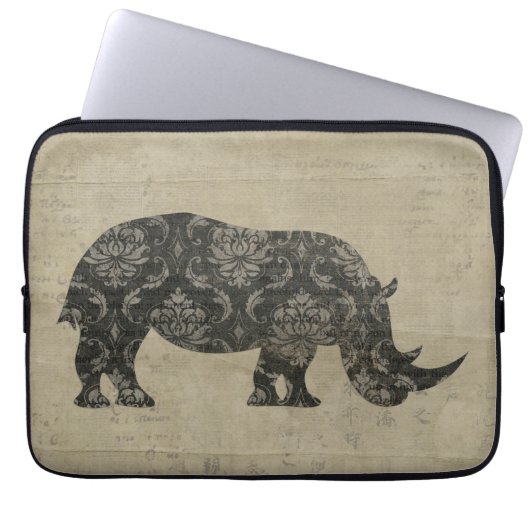 Schwarze Nashorn-Silhouette-Computer-Hülse Laptopschutzhülle (Vorderseite)
