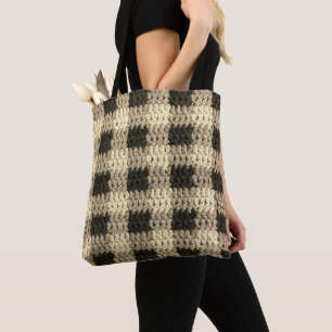 Schwarze Naturschattierungen Karierte Kunsthandwer Tasche