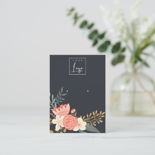 Schwarze Navy Ambrosia Floral Logo Ohrenanzeige Visitenkarte (Stehend Vorderseite)