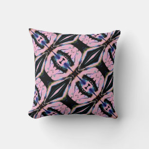Schwarze Navy Rosa Gelbe Schräge Florale Kunstflie Kissen