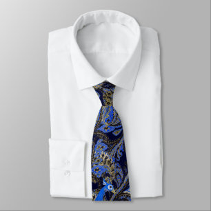 Schwarze Navy- und Gold-Vintage-Paisley-Pfau Krawatte