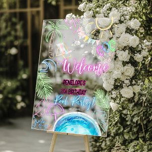 Schwarze Neon-Glow-Wasserfarbe Poolparty-Willkomme Acrylschild