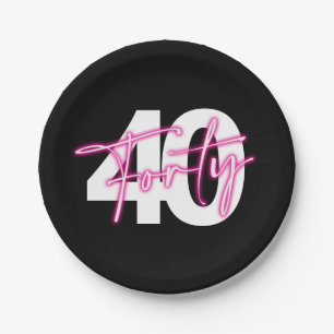 Schwarze Neon-Pink Vierzig 40. Geburtstag Papier T Pappteller