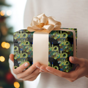 Schwarze Neonleuchte Xmas Kerze und Ornamente Geschenkpapier