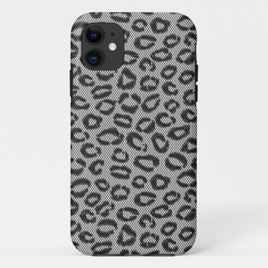Schwarze Nettospitze mit Leopardmuster auf Weiß Case-Mate iPhone Hülle (Rückseite)