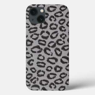 Schwarze Nettospitze mit Leopardmuster auf Weiß Case-Mate iPhone Hülle