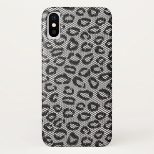 Schwarze Nettospitze mit Leopardmuster auf Weiß Case-Mate iPhone Hülle