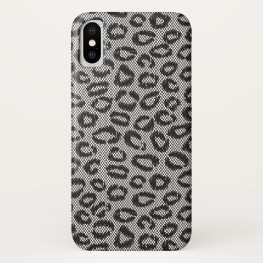 Schwarze Nettospitze mit Leopardmuster auf Weiß Case-Mate iPhone Hülle (Rückseite)