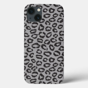 Schwarze Nettospitze mit Leopardmuster auf Weiß Case-Mate iPhone Hülle