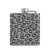 Schwarze Nettospitze mit Leopardmuster auf Weiß Flachmann (Rückseite)