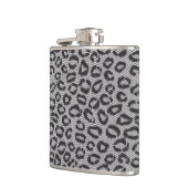 Schwarze Nettospitze mit Leopardmuster auf Weiß Flachmann (Links)