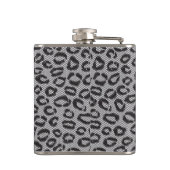 Schwarze Nettospitze mit Leopardmuster auf Weiß Flachmann (Rückseite)