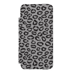 Schwarze Nettospitze mit Leopardmuster auf Weiß Incipio Watson™ iPhone 5 Geldbörsen Hülle