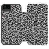 Schwarze Nettospitze mit Leopardmuster auf Weiß Incipio iPhone Geldbeutel-Hülle (Folio Geöffnet)