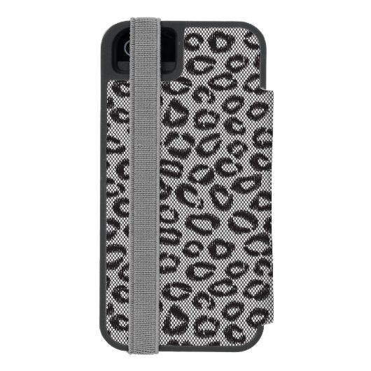 Schwarze Nettospitze mit Leopardmuster auf Weiß Incipio iPhone Geldbeutel-Hülle (Folio Rückseite)